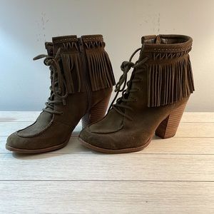 Army green heeled booties